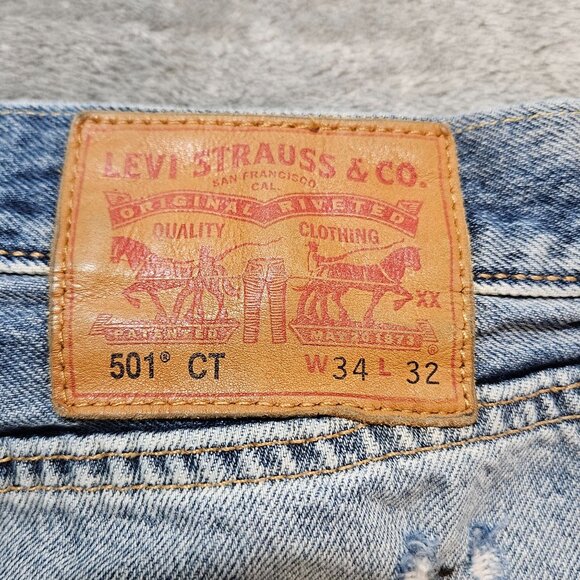Levis 501 CT Jeans 34X32 Taper Fit Distressed Button Fly Denim READ - Picture 4 of 11